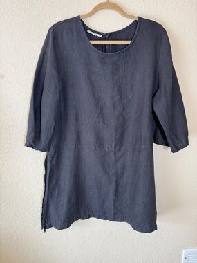 Bryn Walker Black Linen Tunic Top  Minimalist Artsy Lagenlook Size L